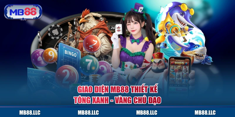 Giao diện MB88 thiết kế tông xanh - vàng chủ đạo